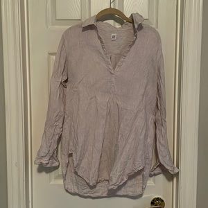 Beige & white pinstripe linen collared shirt from Gap size M